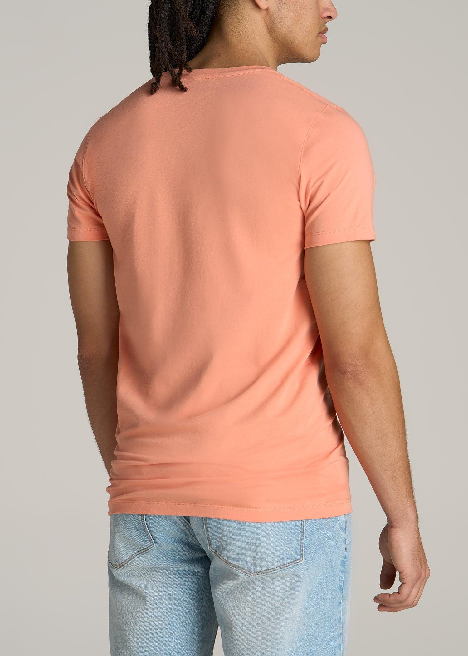 Stretch Cotton MODERN-FIT V-Neck T-Shirt for Tall Men in Apricot Crush Male Product Image