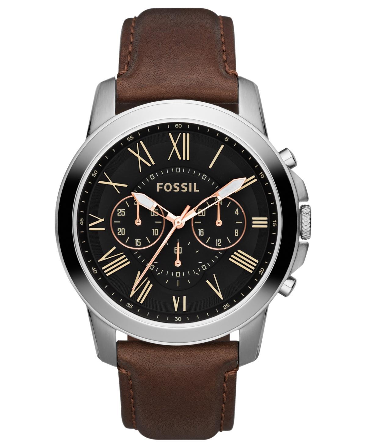 Men's Fossil Grant Chronograph Dark Brown Leather Strap Watch with Black Dial (Model: Fs4813) Product Image