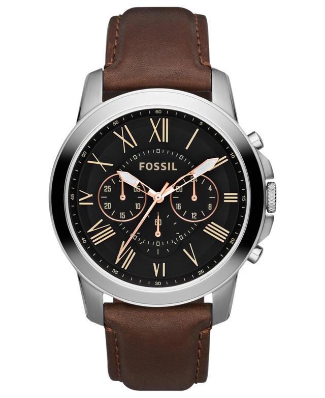 Fossil Mens Chronograph Grant Brown Leather Strap Watch 44mm - Brown Product Image