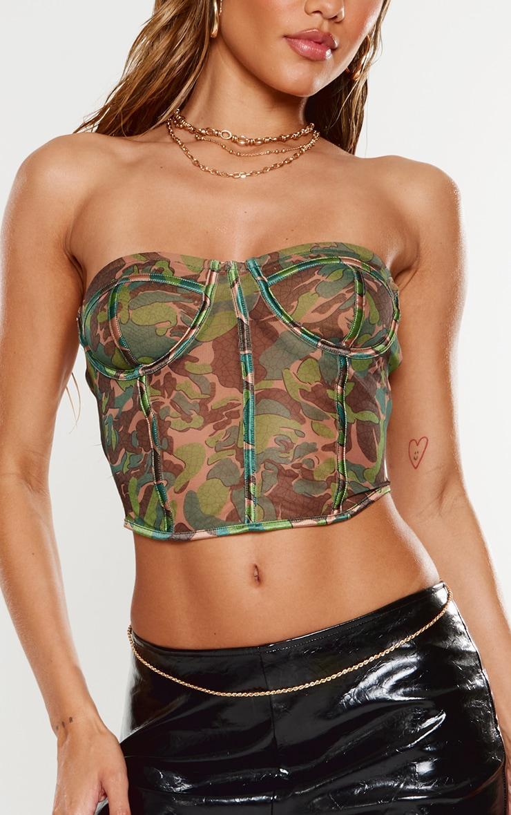 Green Mesh Boned Printed Long Corset Product Image