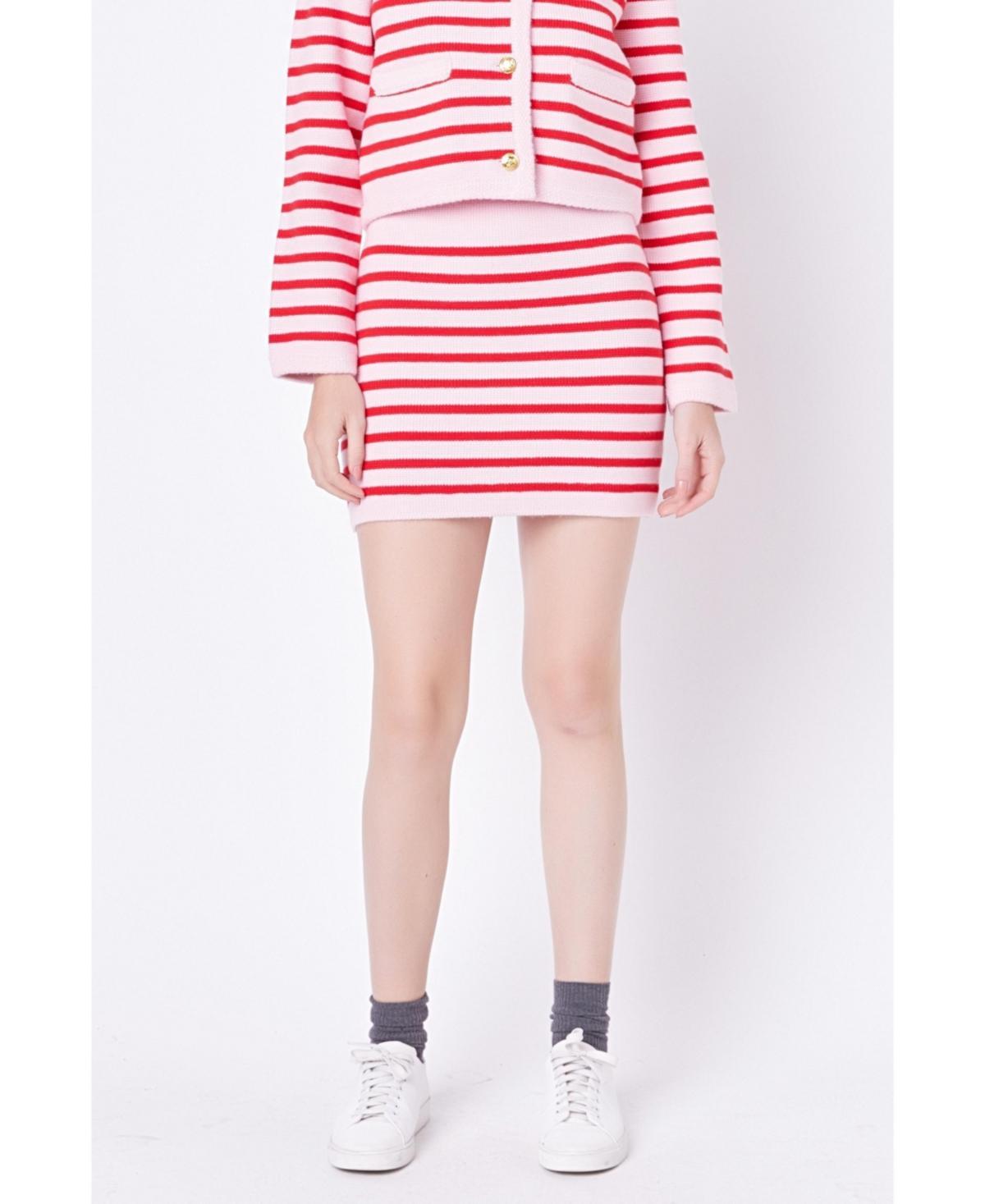 Womens Knit Striped Mini Skirt - Pink Product Image