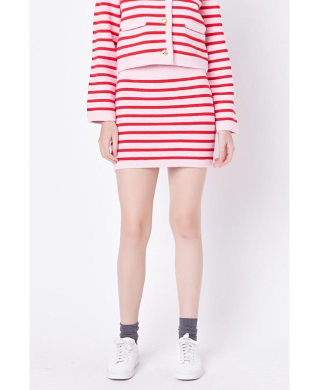 Womens Knit Striped Mini Skirt - Pink Product Image