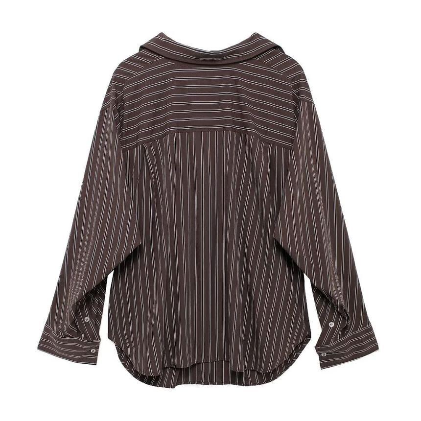 Long-Sleeve Collared Striped Button Up Shirt Product Image