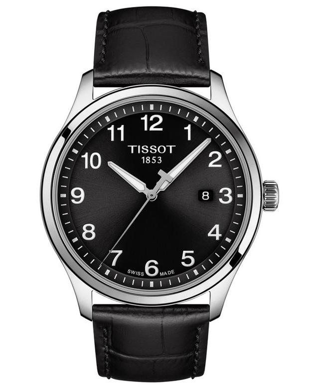 Tissot Mens Swiss Gent Xl Black Leather Strap Watch 42mm - Black Product Image