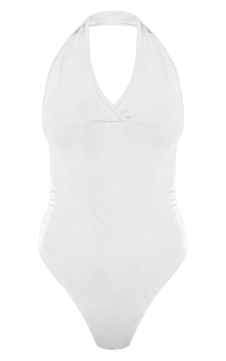 White Modal Cotton Halter Bodysuit Product Image