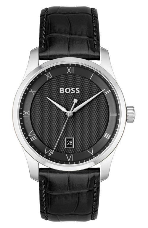 Hugo Boss Mens Principle Quartz Analog Black Leather Strap Watch Product Image