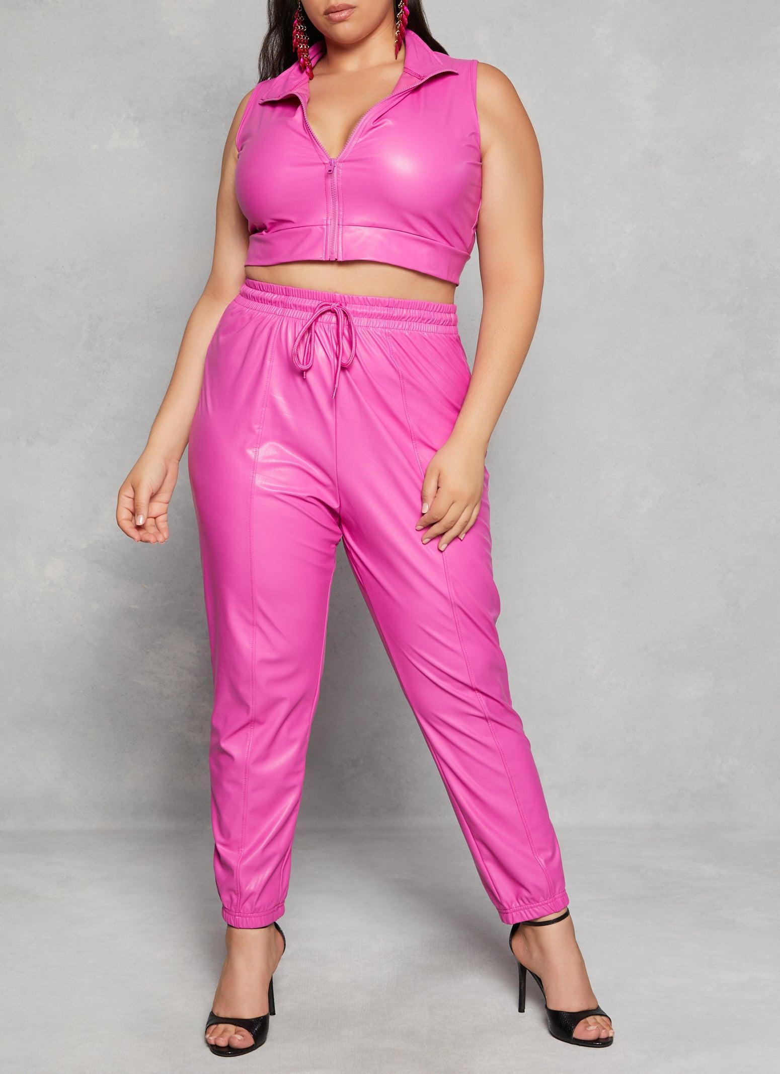 Womens Plus Size Faux Leather Drawstring Joggers Product Image