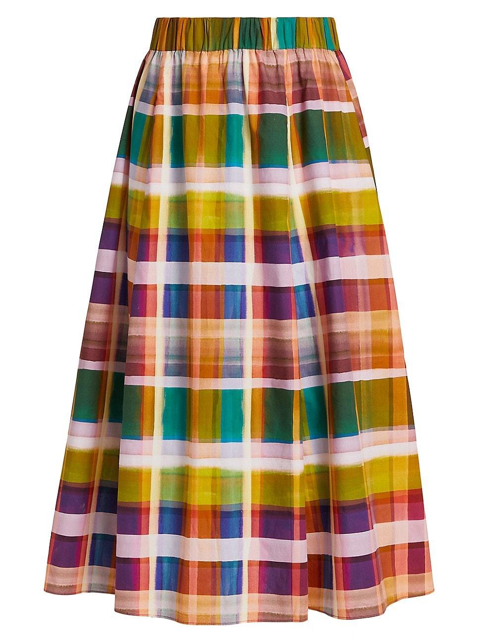 Womens Sasha Plaid Cotton A-Line Skirt product image