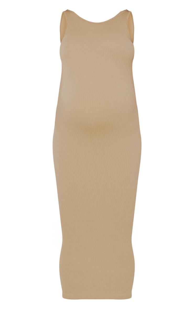 Maternity Pale Khaki Snatched Rib Scoop Neck Bodycon Maxi Dress Product Image