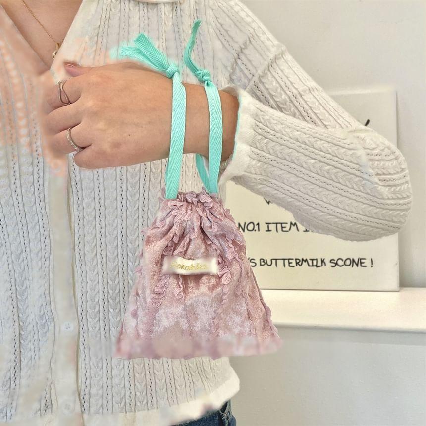 Lettering Applique Lace Drawstring Pouch Product Image