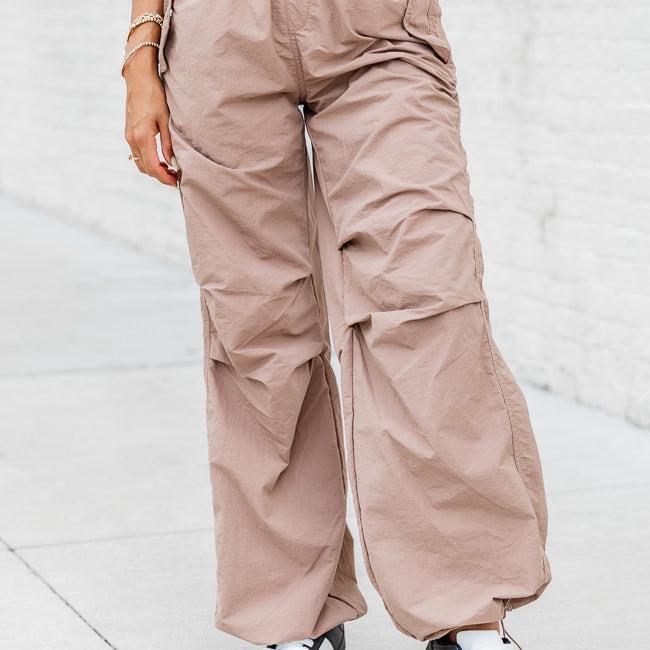 Can't Help Myself Taupe Nylon Parachute Pants Product Image