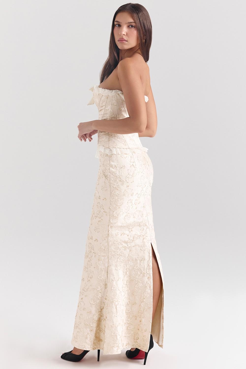 Mara Ivory Metallic Jacquard Maxi Skirt Product Image