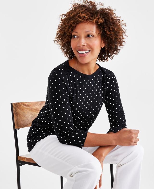 Style & Co Womens Printed Pima Cotton 3/4-Sleeve Top, Created for Macys Product Image