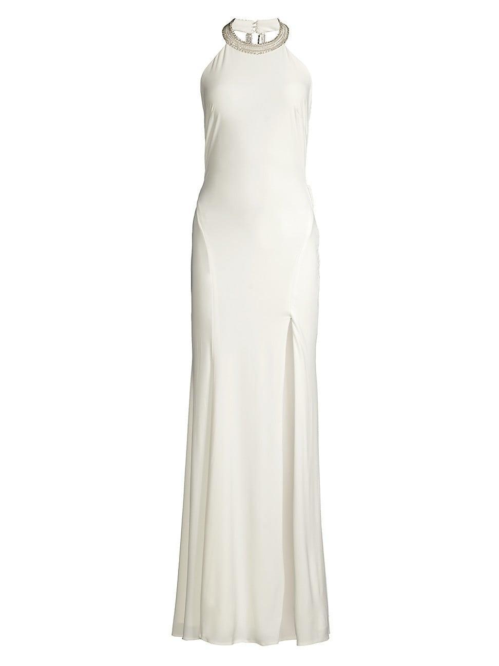 Womens Beaded Crystal Halter Gown Product Image