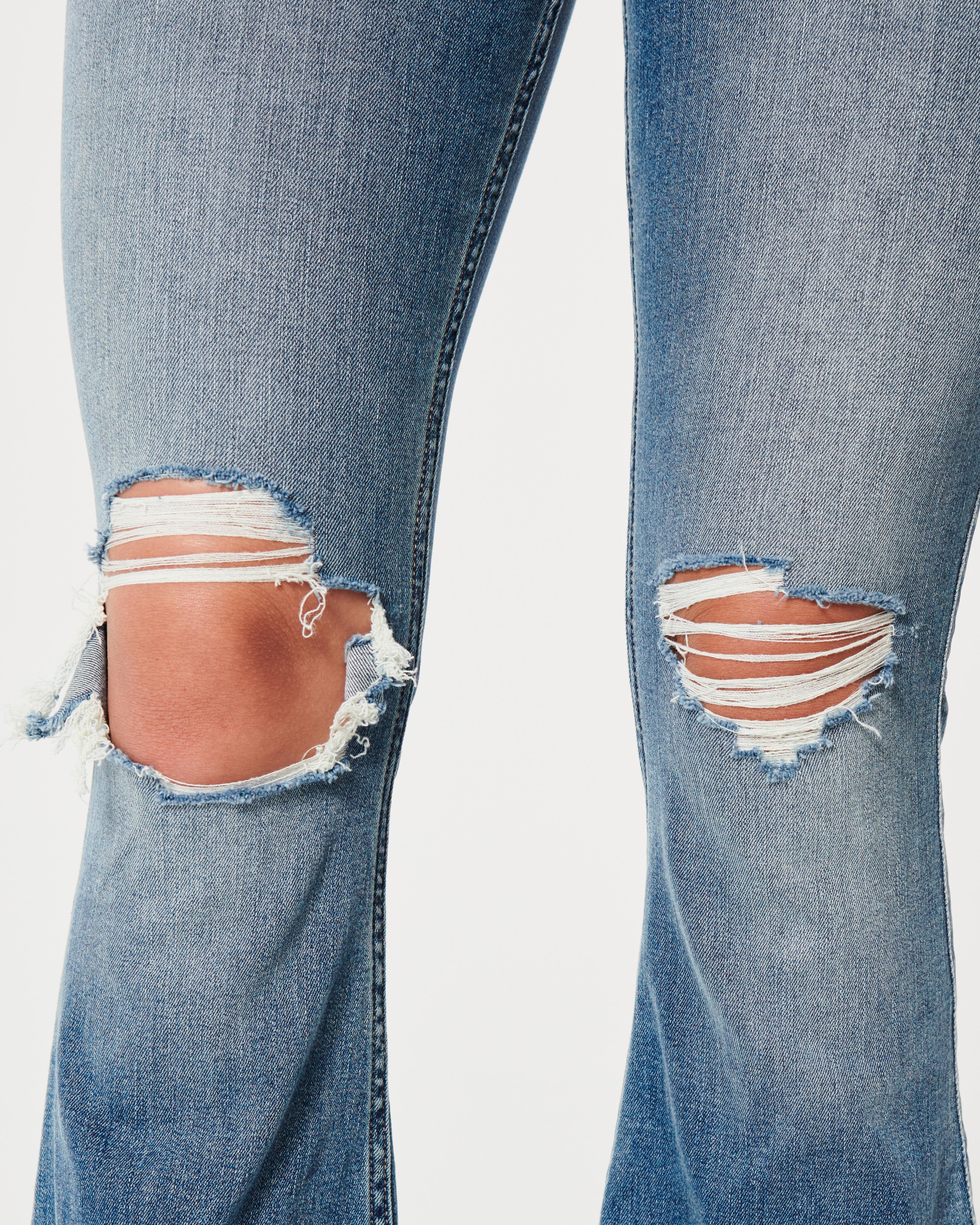 Curvy High-Rise Ripped Medium Wash Flare Jeans Product Image