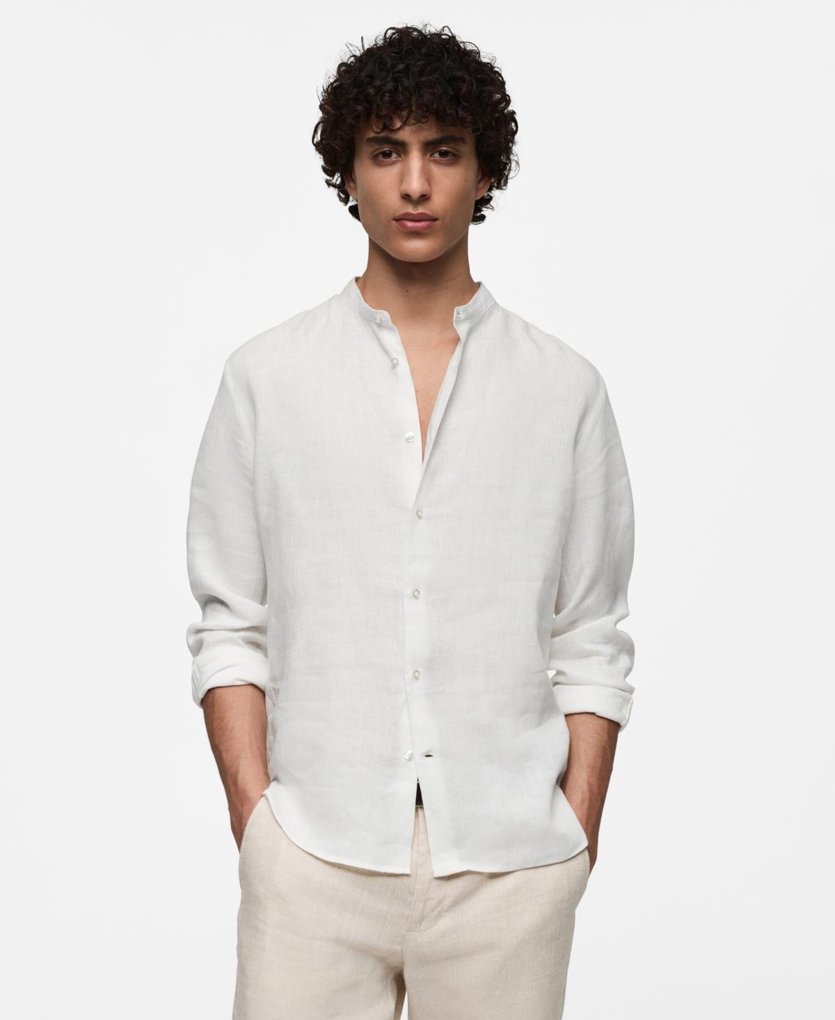 MANGO MAN - 100% linen Mao collar shirt whiteMen Product Image