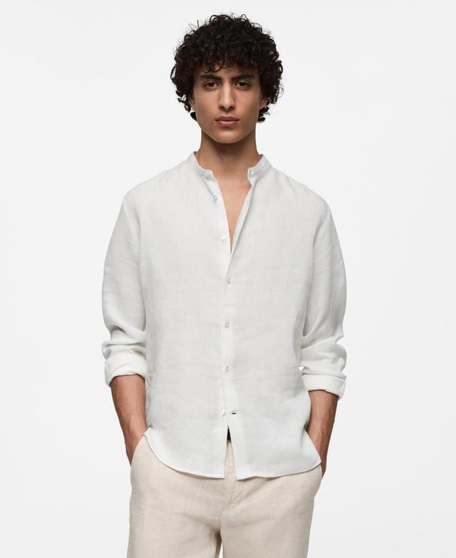 MANGO MAN - 100% linen Mao collar shirt whiteMen Product Image