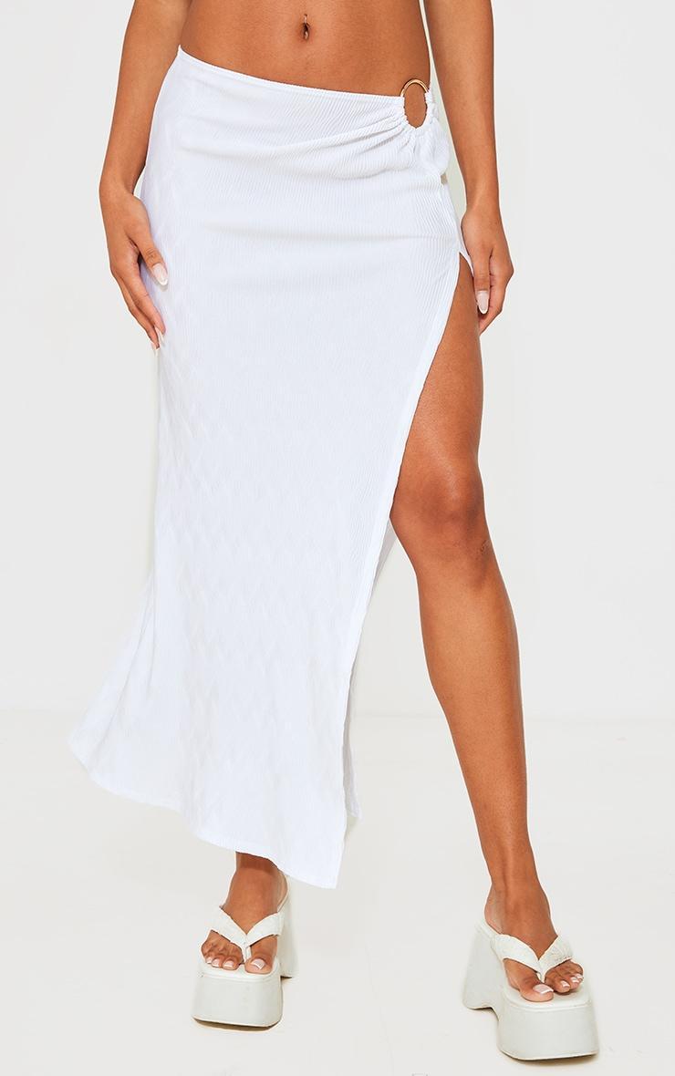 White Crinkle Ring Detail Midaxi Skirt Product Image