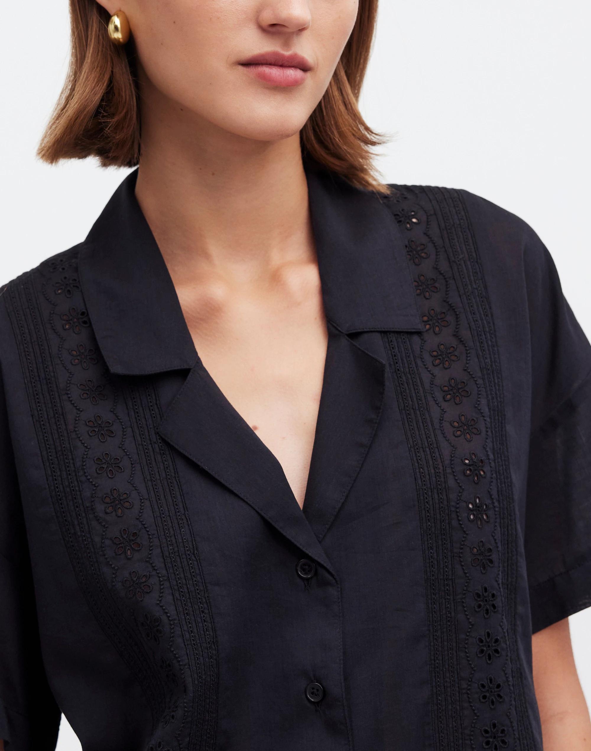 Embroidered Button-Front Cover-Up Shirt Product Image