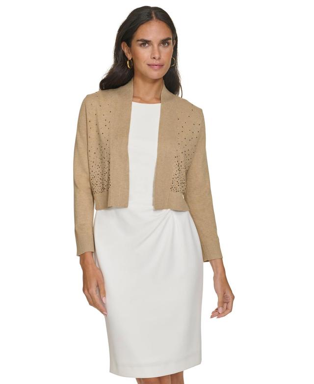 Calvin Klein Womens Collarless Open-Front Embellished Cardigan Product Image