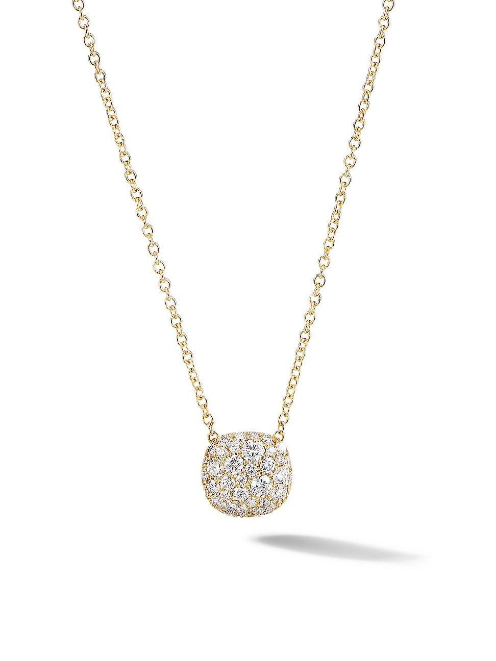 Womens Petite Pav Cushion Stud Pendant 18K Gold Necklace with Pav Diamonds Product Image