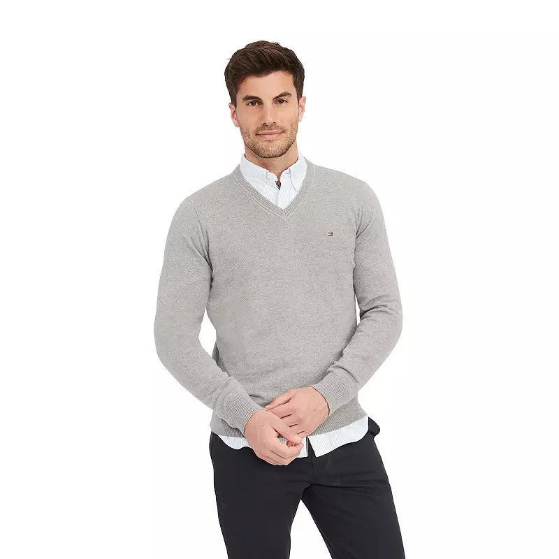 Mens Tommy Hilfiger Essential Cotton V-Neck Sweater Grey Grey Product Image