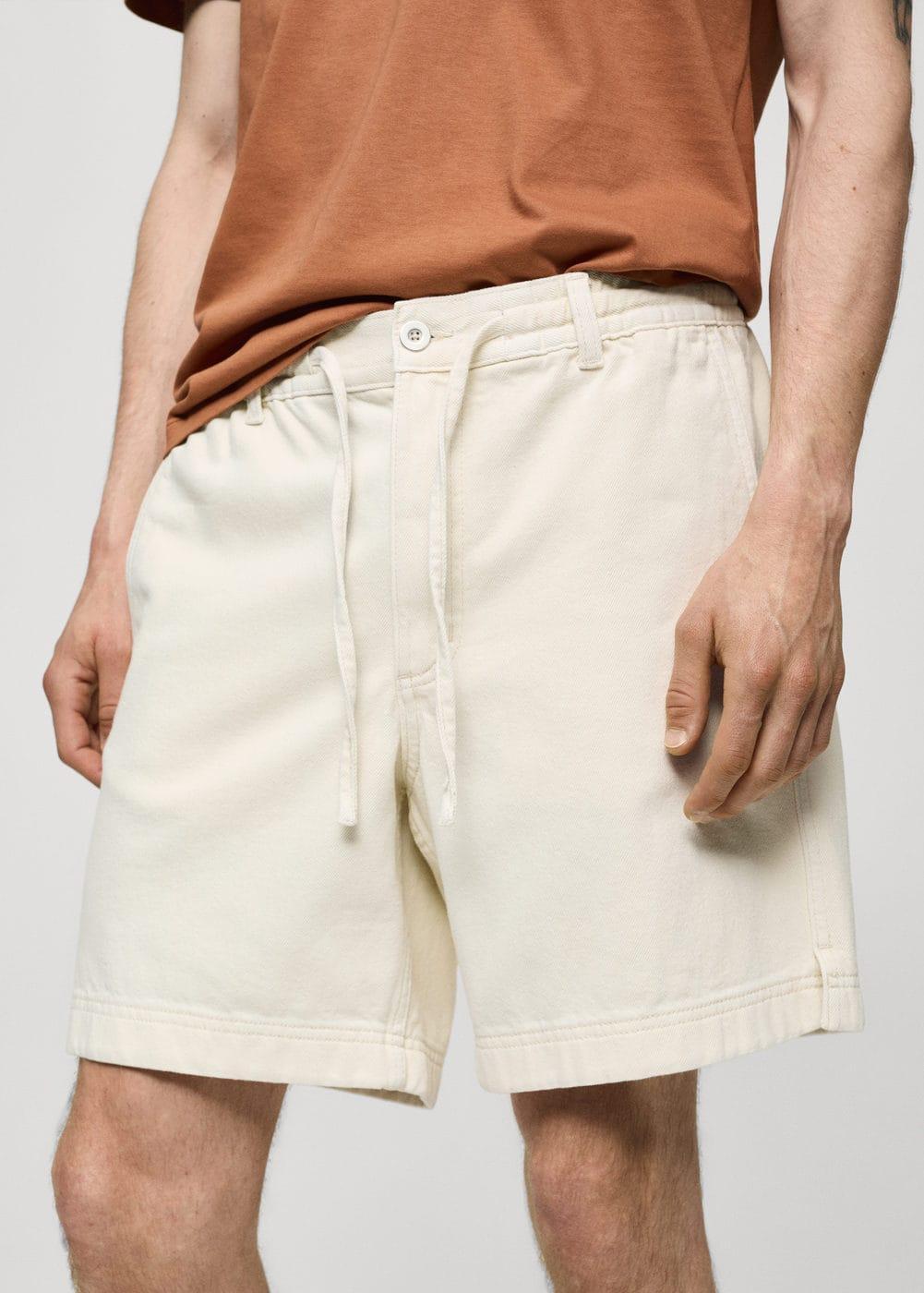 MANGO MAN - 100% cotton drawstring Bermuda shorts off whiteMen Product Image