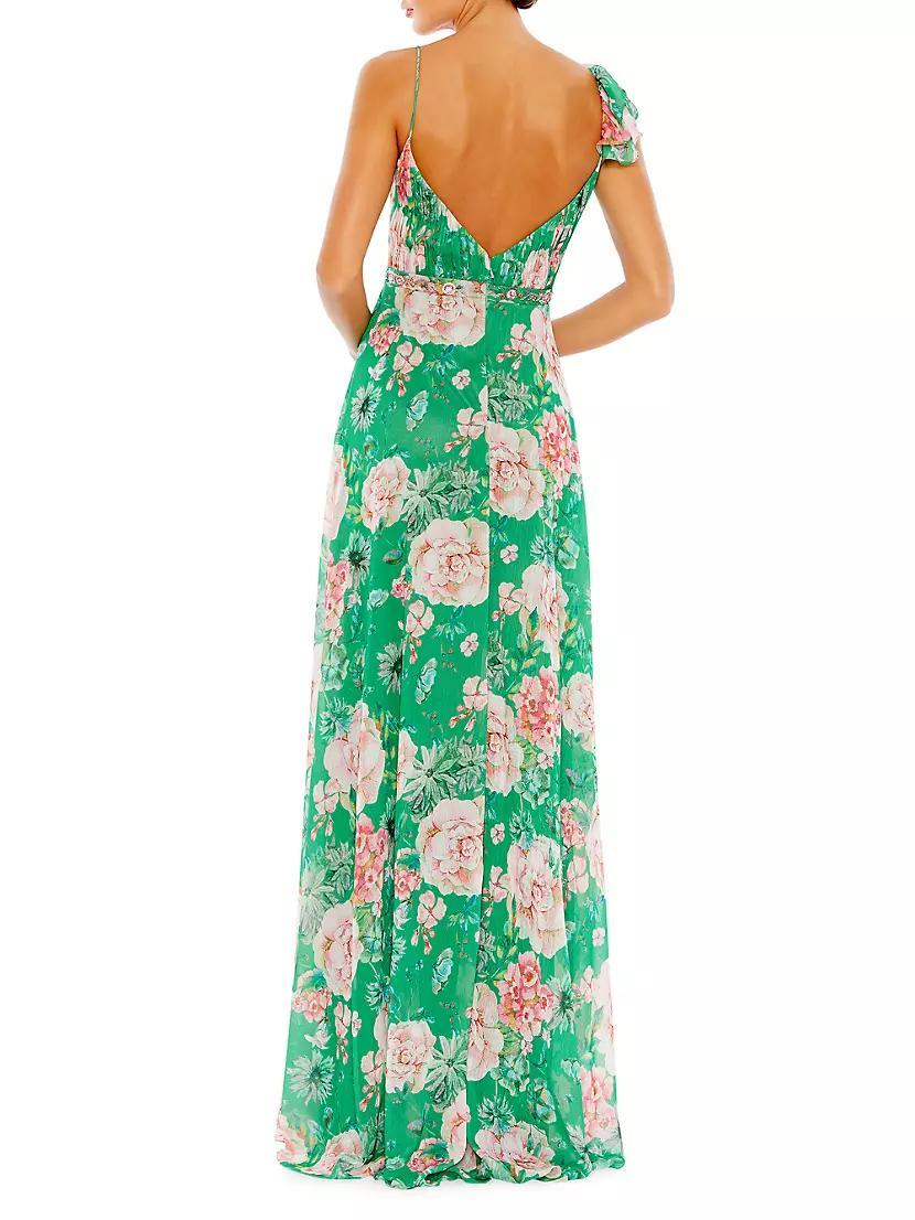 Floral Ruffled Crepe Gown Product Image