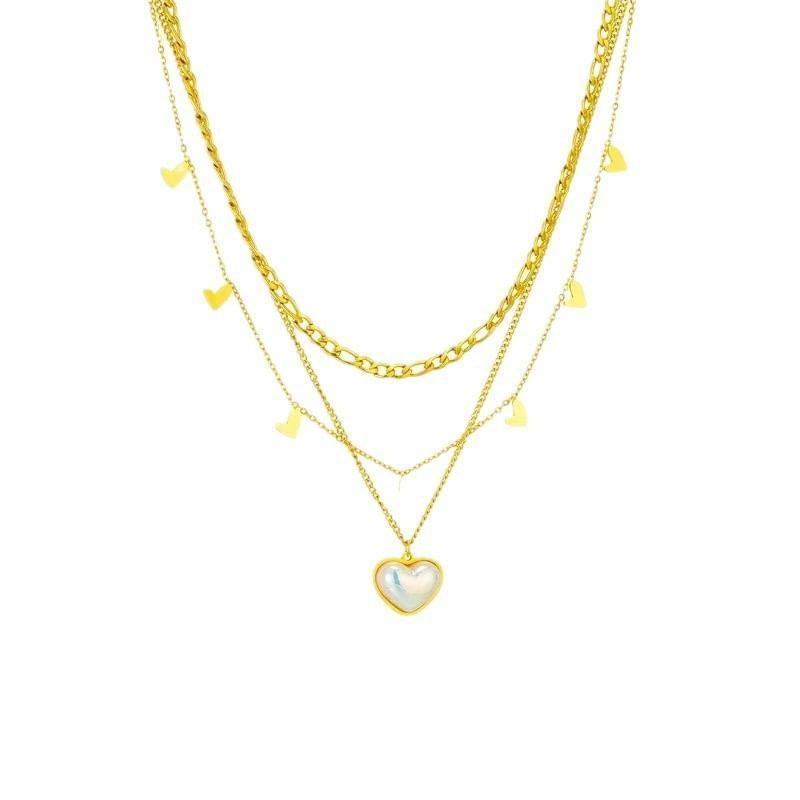 Heart Faux Pearl Layered Stainless Steel Necklace Product Image