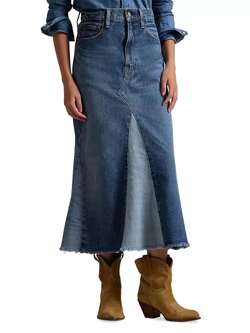 Deconstructed Patchwork Denim Midi-Skirt Product Image