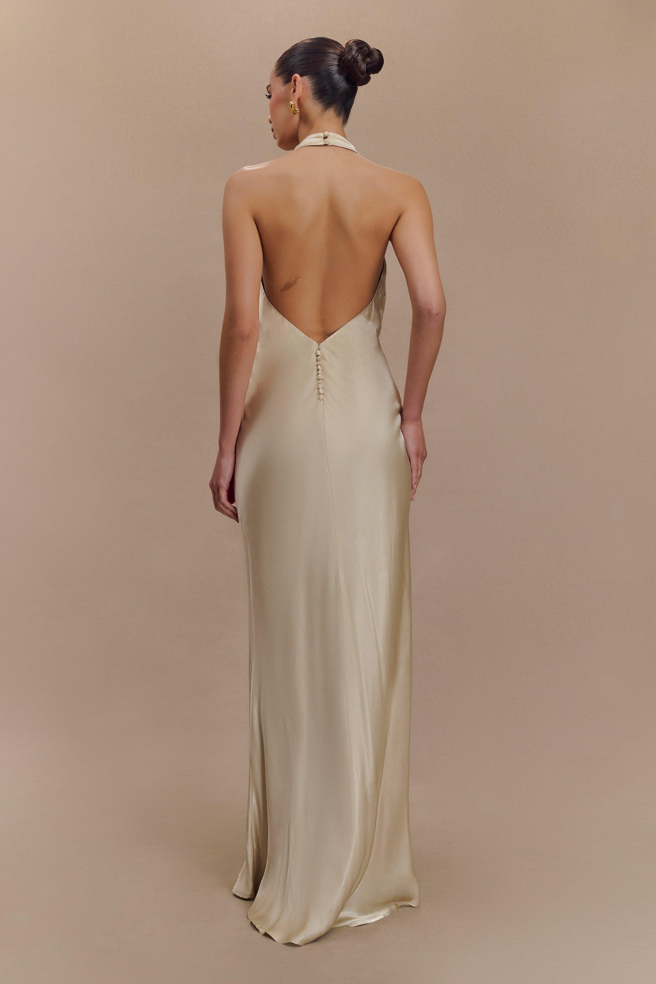 Esther Iridescent Satin Cowl Maxi Dress - Gold Product Image