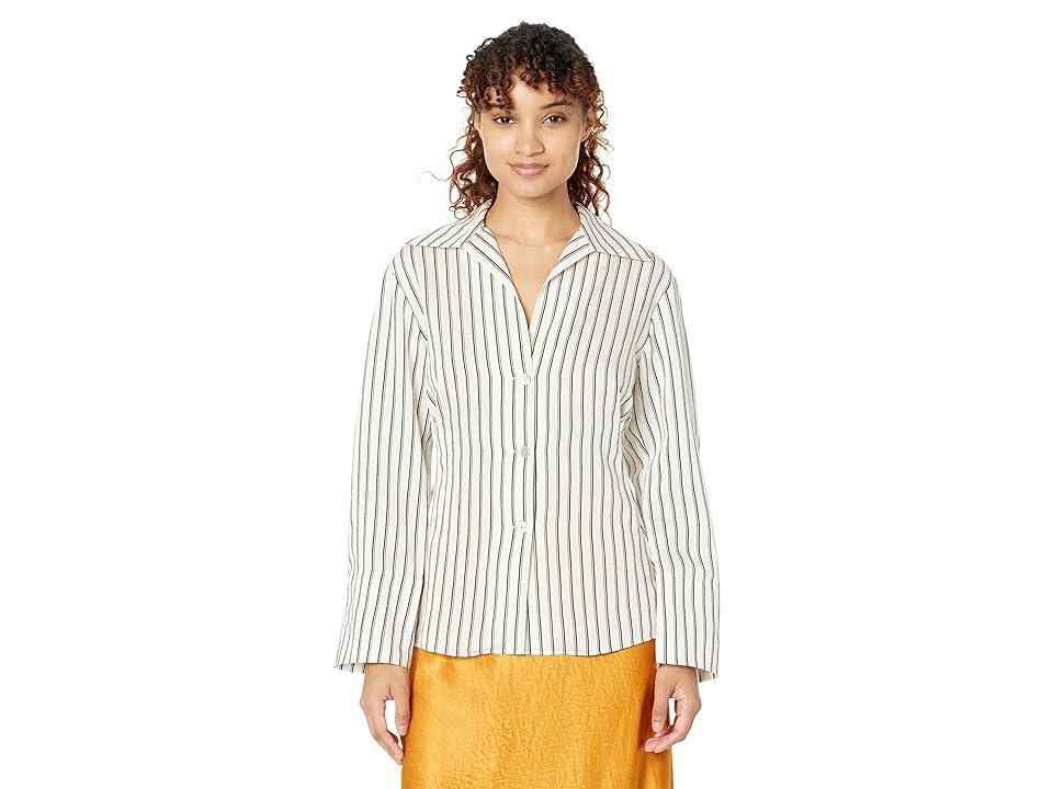 Vince Double Stripe Shaped Long Sleeve Blouse (Cream) Women's Blouse Product Image