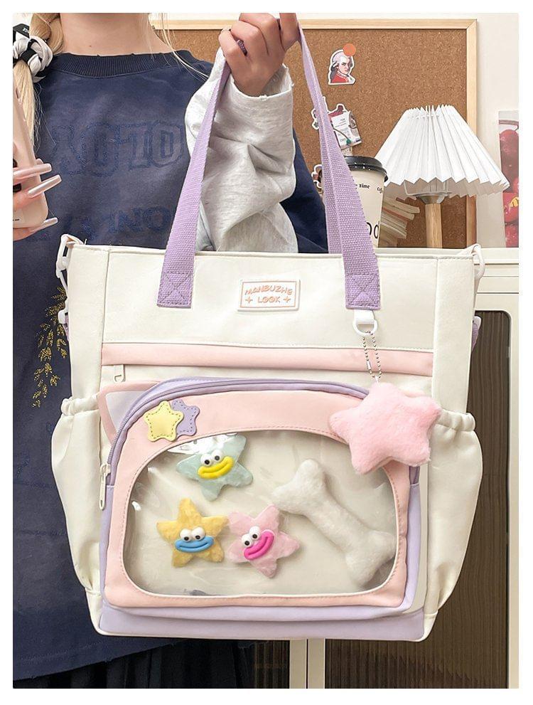 Transparent Panel Nylon Crossbody Tote Bag Product Image