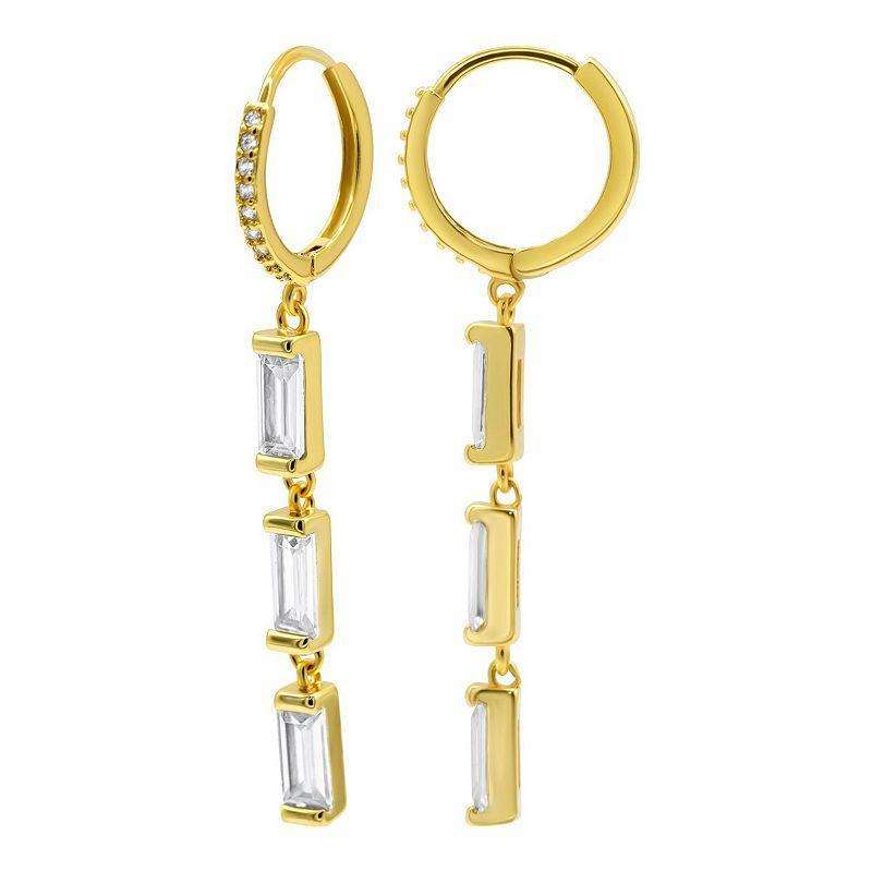 Adornia 14k Gold-Plated Triple Rectangle Crystal Charm Huggie Hoop Earrings Product Image