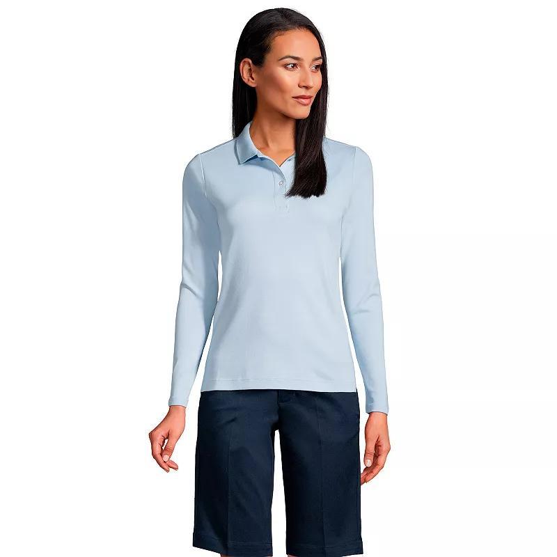 Womens Lands End School Uniform Long Sleeve Interlock Polo Shirt Product Image