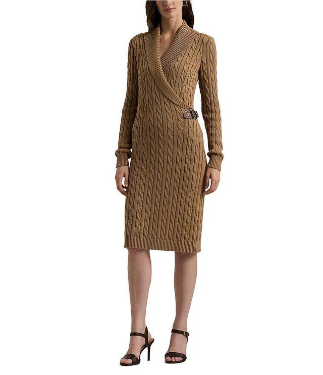 Lauren Ralph Lauren Long Sleeve Shawl Collar Sweater Dress Product Image