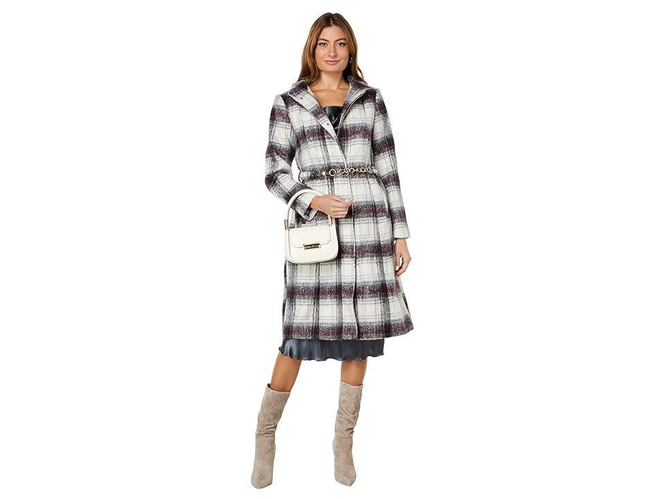 Vince Camuto Wool Coat w/ Belt Chain V22753X (Wine Plaid) Women's Coat Product Image