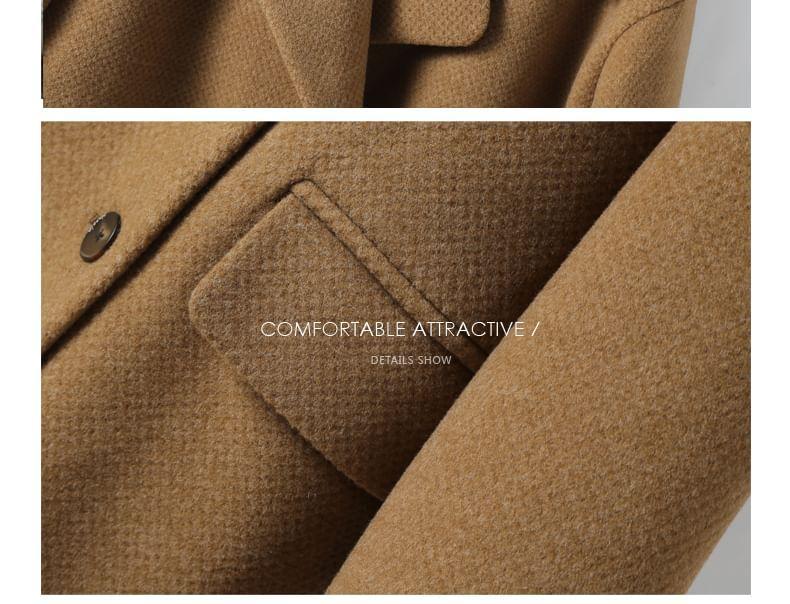 Lapel Collar Plain Double-Breasted Long Coat Product Image