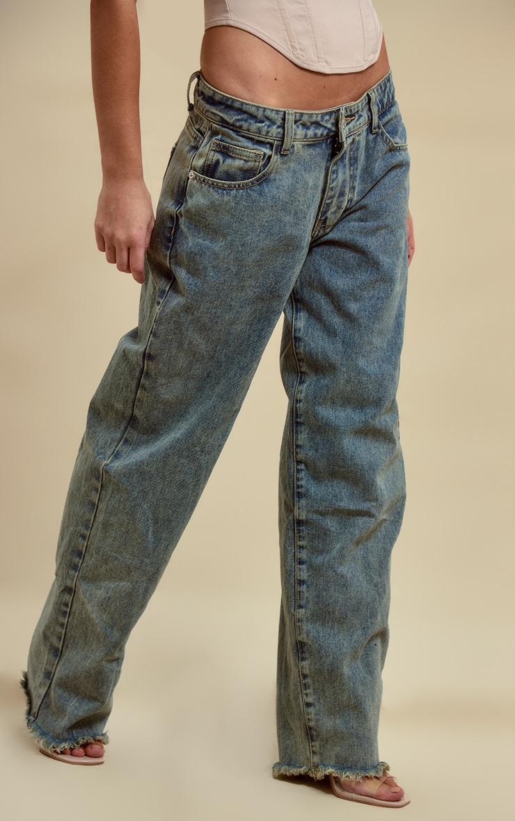 Vintage Wash Frayed Hem Boyfriend Jeans Product Image