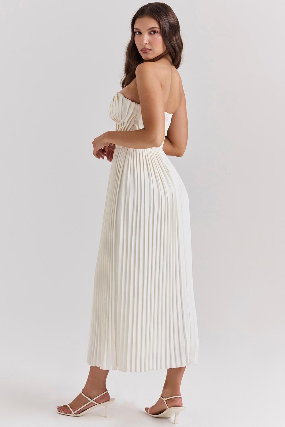 Amorata Ivory Pleated Maxi Dress Product Image