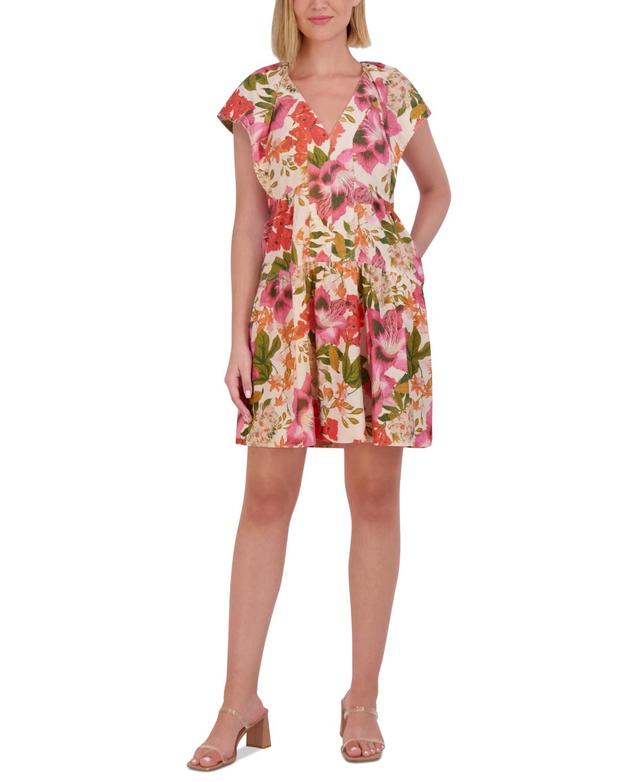 Vince Camuto Womens Floral Cap-Sleeve A-Line Dress Product Image