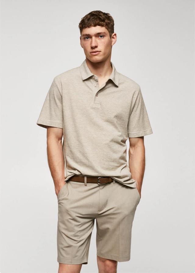 MANGO MAN - 100% cotton polo shirt with striped structure sand - XS - Men Product Image