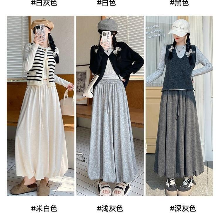 High Rise Plain Maxi A-Line Skirt Product Image