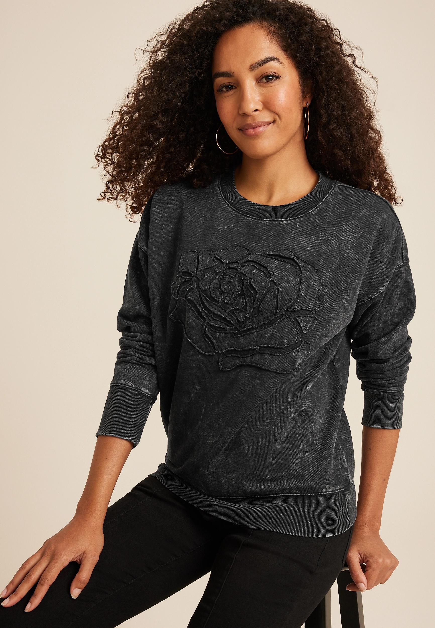 Rose Applique Oversized Fit Sweatshirt Product Image