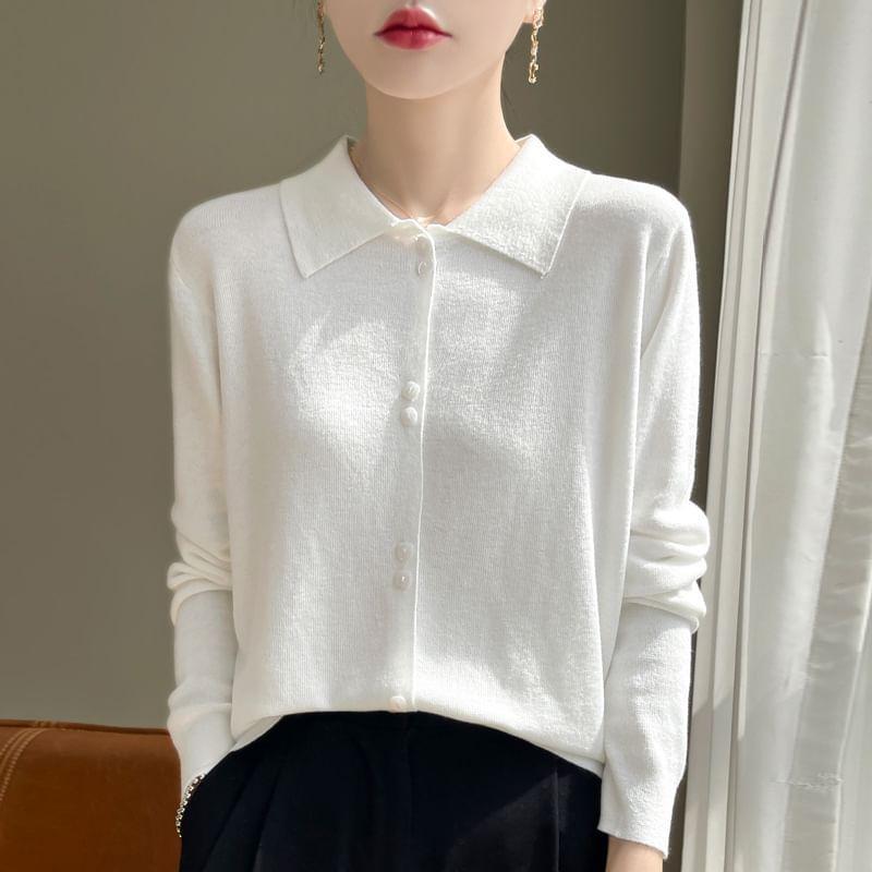 Collared Plain Cardigan Product Image