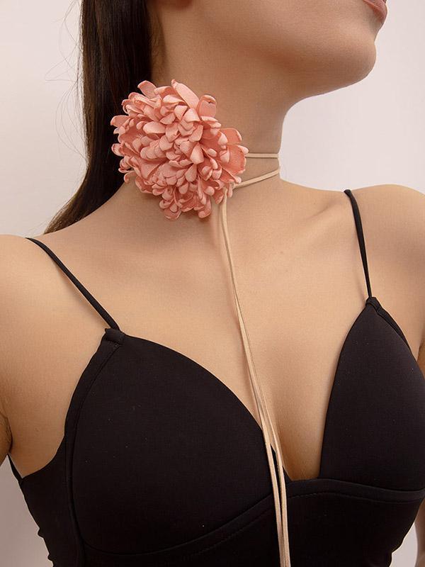 Solid Color Three-Dimensional Flower Tied Necklaces Accessories Product Image