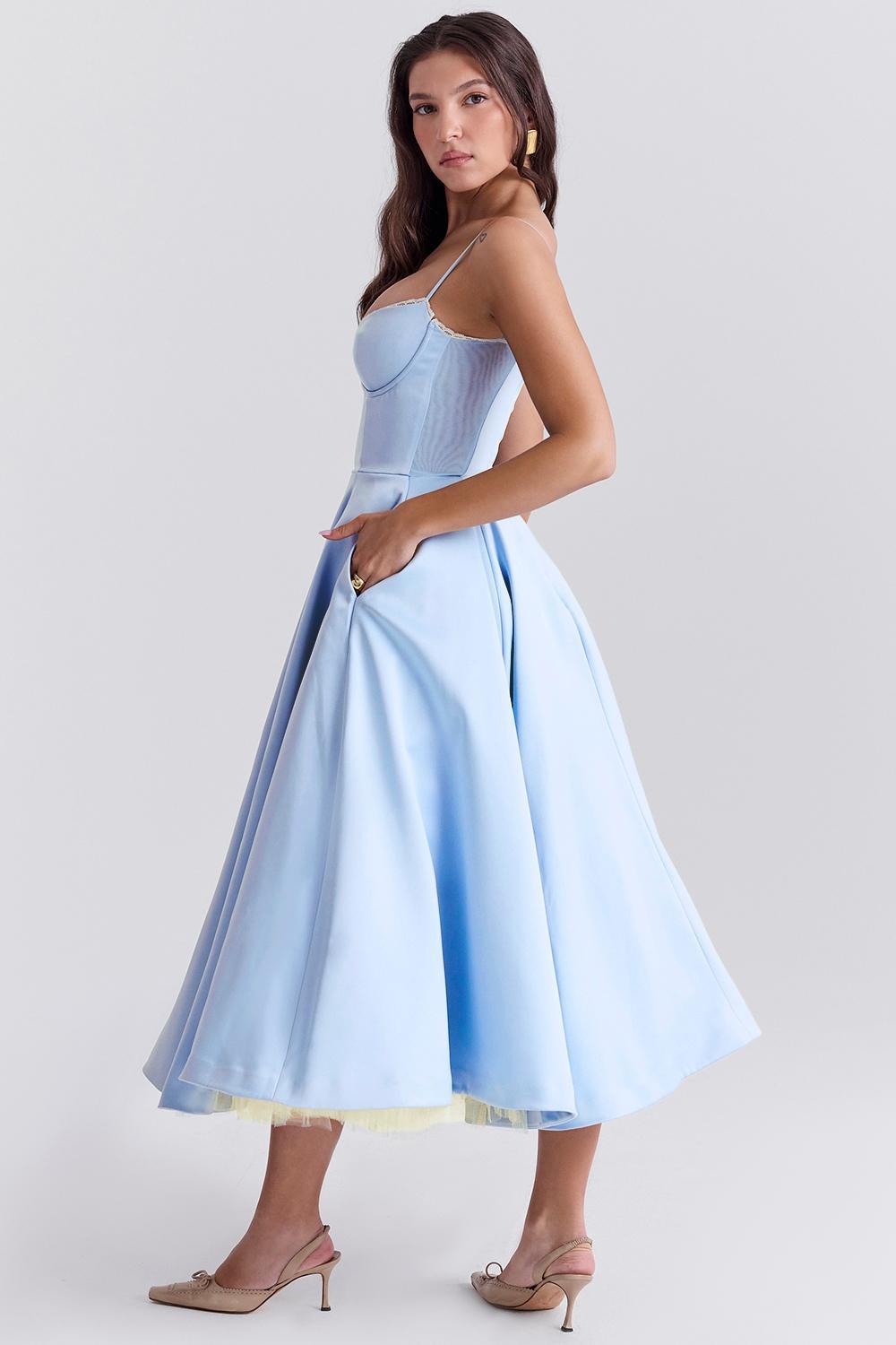 Mademoiselle Cinderella Blue Tulle Midi Dress Product Image