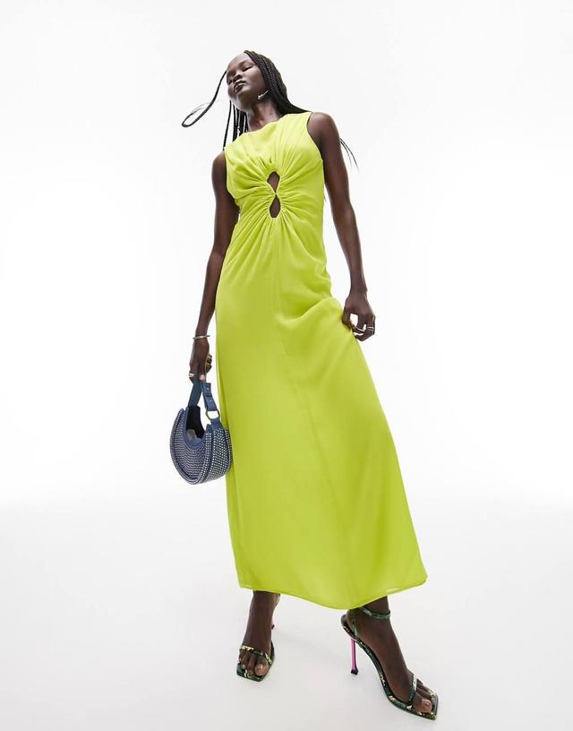 Topshop ruched cut out maxi dress in yellow Product Image