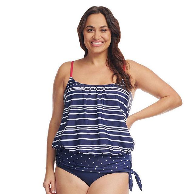 Plus Size Mazu Electric Stripe Wide Band Blouson Tankini Swim Top, Womens Product Image