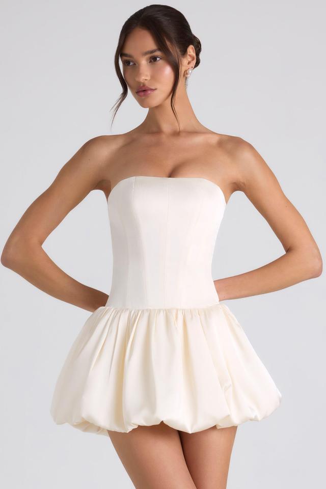 Lace-Up Bubble Hem Corset Mini Dress in Ivory Product Image